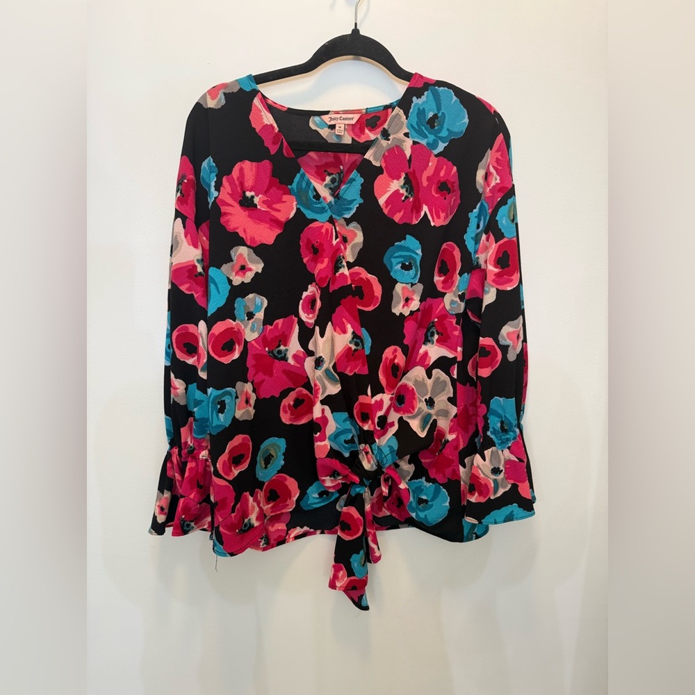 Juicy Couture Pink Red and Blue Waist Tie Top -‎ Size M
